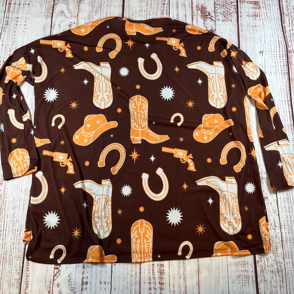 Lucky & Blessed Brown and Orange Western Top Size Medium - Picture 7 of 7